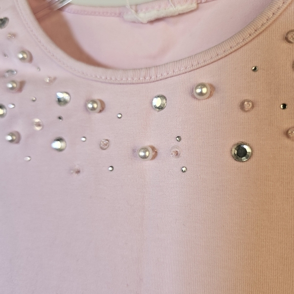 👍Ballerina pink cotton knit sleeveless pearl bedazzled girls top size 4-6 US - Picture 5 of 6